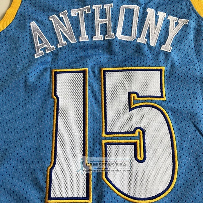 Camiseta Denver Nuggets Carmelo Anthony NO 15 Mitchell & Ness 2003-04 Azul